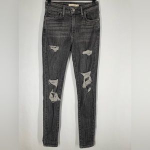 Levi's 721 distressed ripped black faded wash high rise skinny size 25